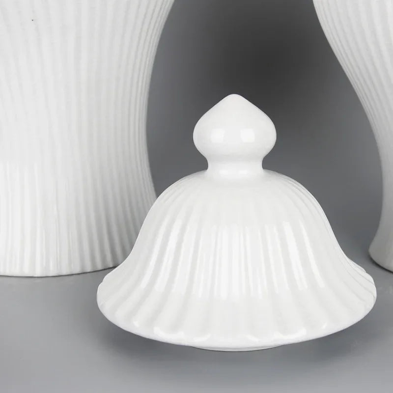 Ceramic General Jar Porcelain Ginger Jar Stripe Sealed Tea Storage Tank with Lid Ceramic Handicraft Ornaments Home Decoration - Grand Goldman