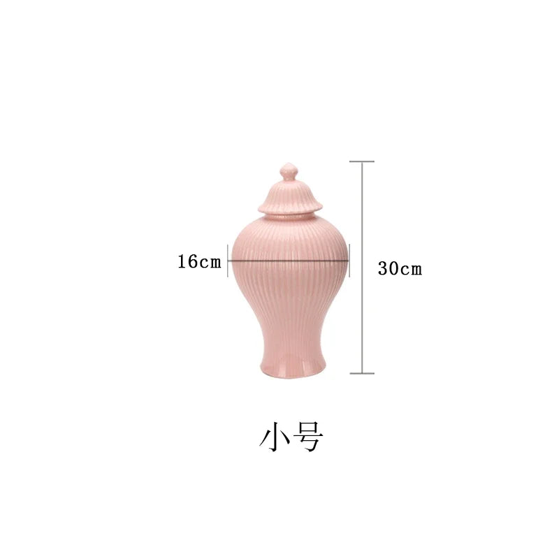 Ceramic General Jar Porcelain Ginger Jar Stripe Sealed Tea Storage Tank with Lid Ceramic Handicraft Ornaments Home Decoration - Grand Goldman