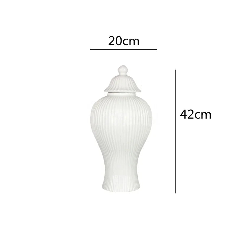 Ceramic General Jar Porcelain Ginger Jar Stripe Sealed Tea Storage Tank with Lid Ceramic Handicraft Ornaments Home Decoration - Grand Goldman