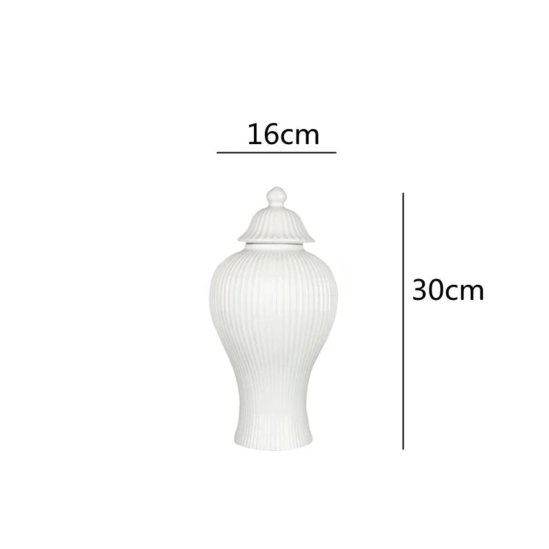 Ceramic General Jar Porcelain Ginger Jar Stripe Sealed Tea Storage Tank with Lid Ceramic Handicraft Ornaments Home Decoration - Grand Goldman