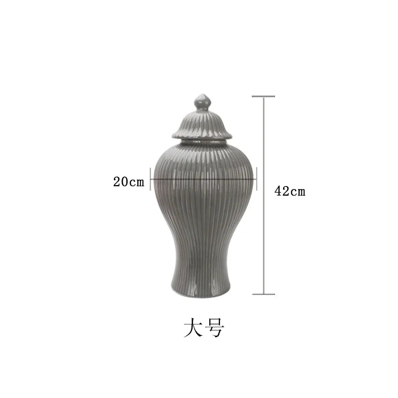 Ceramic General Jar Porcelain Ginger Jar Stripe Sealed Tea Storage Tank with Lid Ceramic Handicraft Ornaments Home Decoration - Grand Goldman
