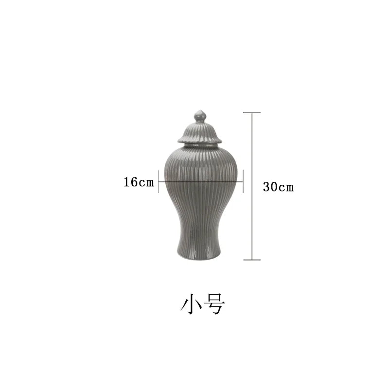 Ceramic General Jar Porcelain Ginger Jar Stripe Sealed Tea Storage Tank with Lid Ceramic Handicraft Ornaments Home Decoration - Grand Goldman