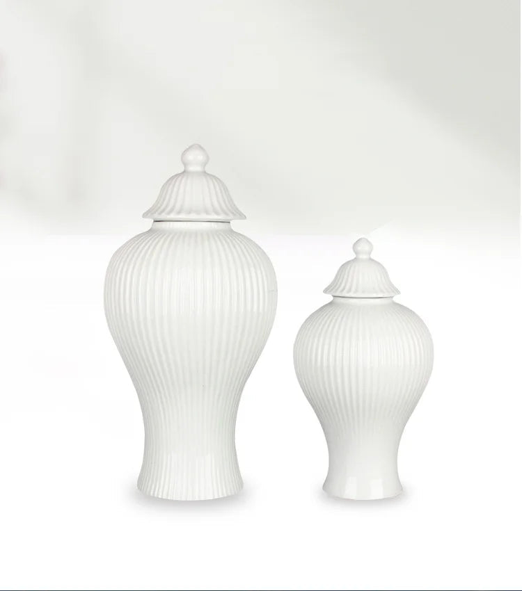 Ceramic General Jar Porcelain Ginger Jar Stripe Sealed Tea Storage Tank with Lid Ceramic Handicraft Ornaments Home Decoration - Grand Goldman