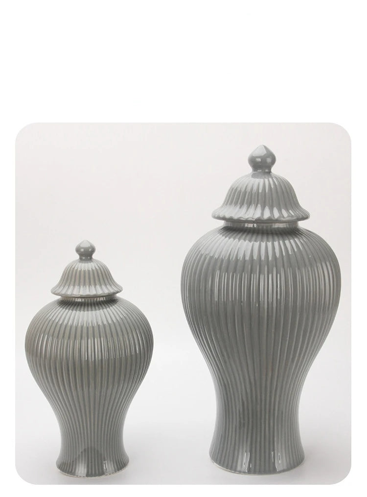 Ceramic General Jar Porcelain Ginger Jar Stripe Sealed Tea Storage Tank with Lid Ceramic Handicraft Ornaments Home Decoration - Grand Goldman