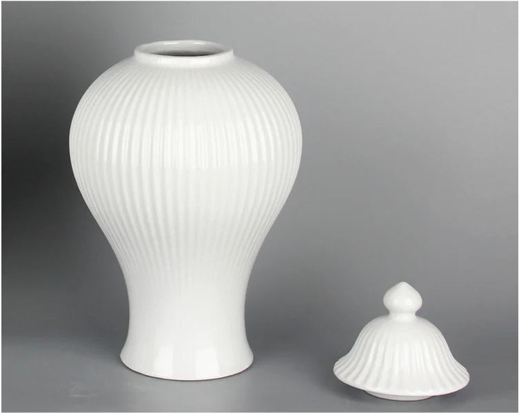 Ceramic General Jar Porcelain Ginger Jar Stripe Sealed Tea Storage Tank with Lid Ceramic Handicraft Ornaments Home Decoration - Grand Goldman