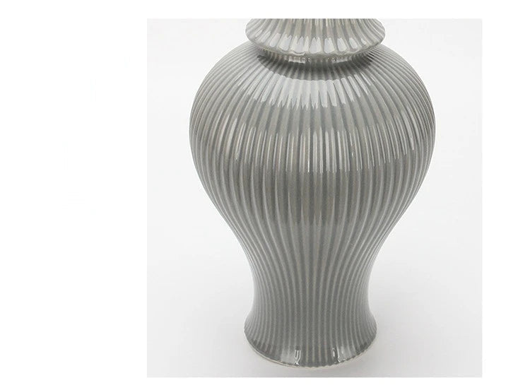 Ceramic General Jar Porcelain Ginger Jar Stripe Sealed Tea Storage Tank with Lid Ceramic Handicraft Ornaments Home Decoration - Grand Goldman