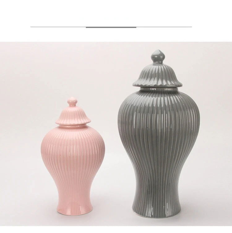 Ceramic General Jar Porcelain Ginger Jar Stripe Sealed Tea Storage Tank with Lid Ceramic Handicraft Ornaments Home Decoration - Grand Goldman
