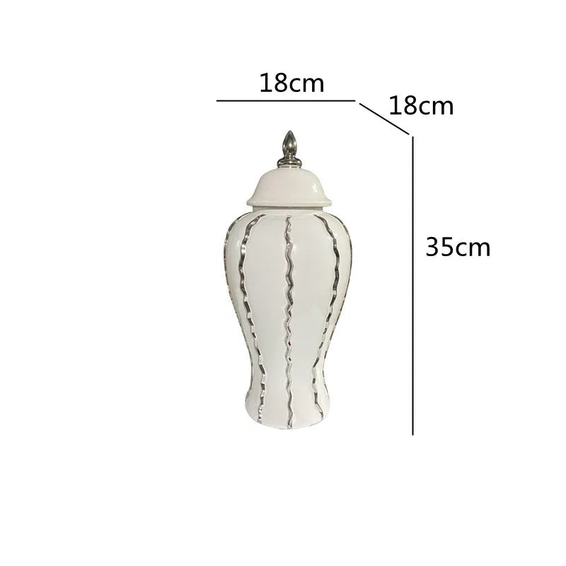 Ceramic General Jar Silver Wave Edge Ginger Jar Flower Vase Porcelain Storage Tank Home Furnishing Decoration Retro Bottle - Grand Goldman