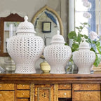 Ceramic Ginger Jar Handmade Hollow Out Retro General Jar Porcelain Storage Tank Art Decorative Tank Vase Home Decoration - Grand Goldman