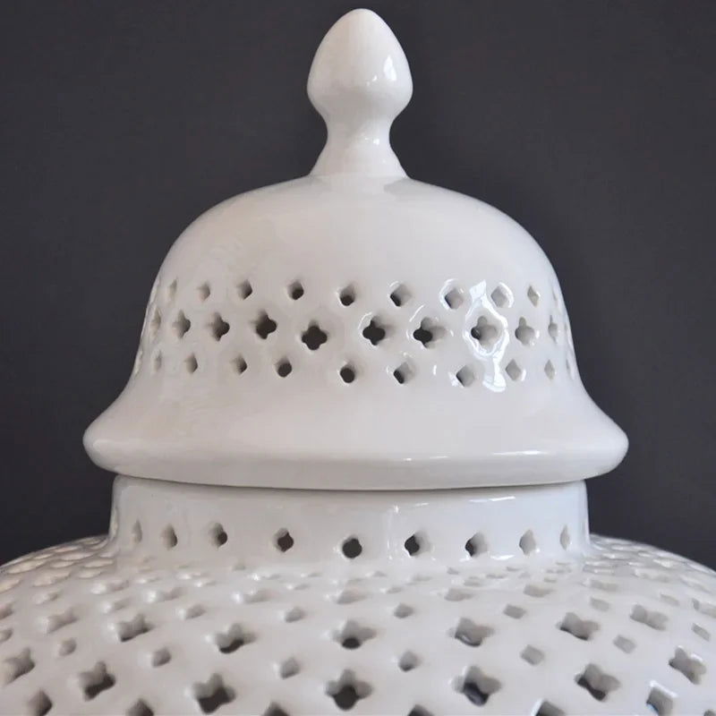 Ceramic Ginger Jar Handmade Hollow Out Retro General Jar Porcelain Storage Tank Art Decorative Tank Vase Home Decoration - Grand Goldman