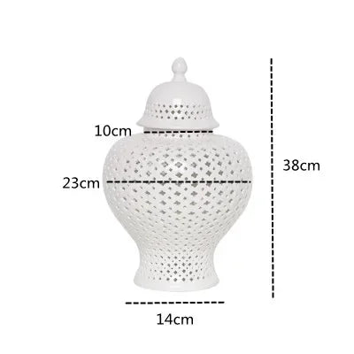 Ceramic Ginger Jar Handmade Hollow Out Retro General Jar Porcelain Storage Tank Art Decorative Tank Vase Home Decoration - Grand Goldman