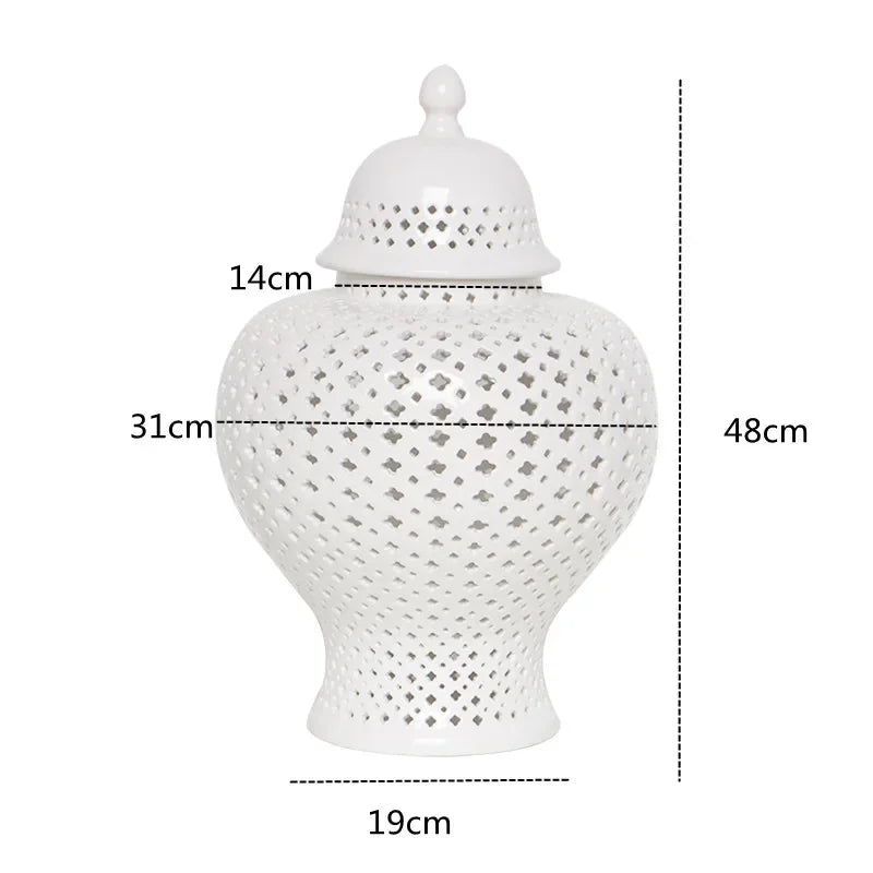 Ceramic Ginger Jar Handmade Hollow Out Retro General Jar Porcelain Storage Tank Art Decorative Tank Vase Home Decoration - Grand Goldman
