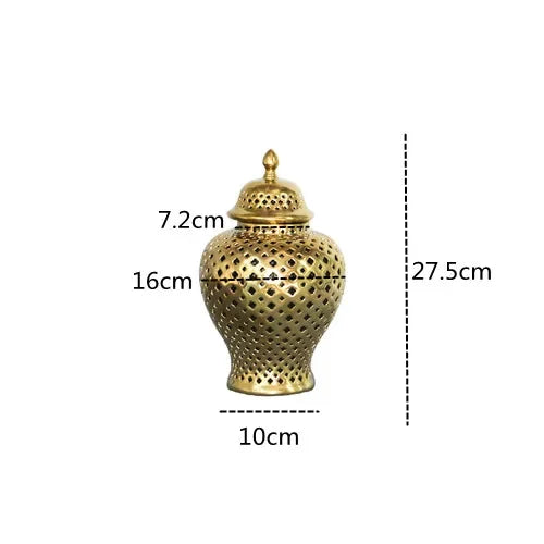 Ceramic Ginger Jar Handmade Hollow Out Retro General Jar Porcelain Storage Tank Art Decorative Tank Vase Home Decoration - Grand Goldman