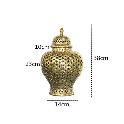 Ceramic Ginger Jar Handmade Hollow Out Retro General Jar Porcelain Storage Tank Art Decorative Tank Vase Home Decoration - Grand Goldman