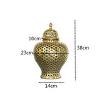 Ceramic Ginger Jar Handmade Hollow Out Retro General Jar Porcelain Storage Tank Art Decorative Tank Vase Home Decoration - Grand Goldman