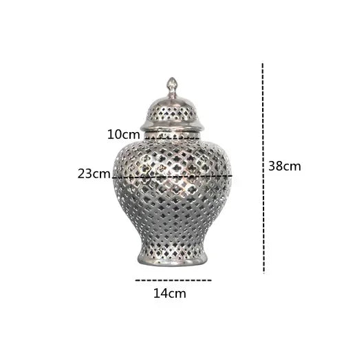 Ceramic Ginger Jar Handmade Hollow Out Retro General Jar Porcelain Storage Tank Art Decorative Tank Vase Home Decoration - Grand Goldman