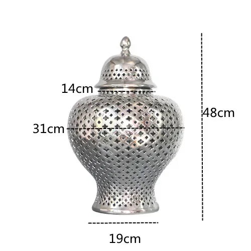 Ceramic Ginger Jar Handmade Hollow Out Retro General Jar Porcelain Storage Tank Art Decorative Tank Vase Home Decoration - Grand Goldman