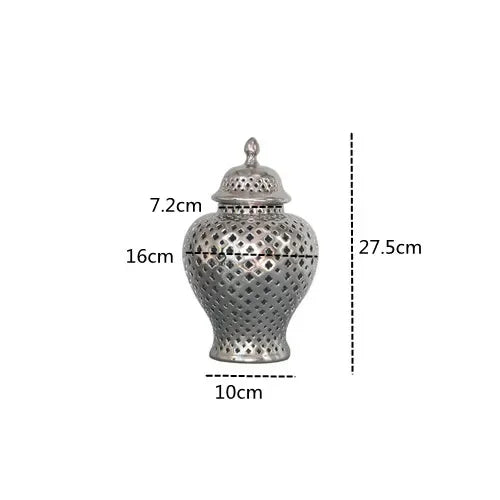 Ceramic Ginger Jar Handmade Hollow Out Retro General Jar Porcelain Storage Tank Art Decorative Tank Vase Home Decoration - Grand Goldman