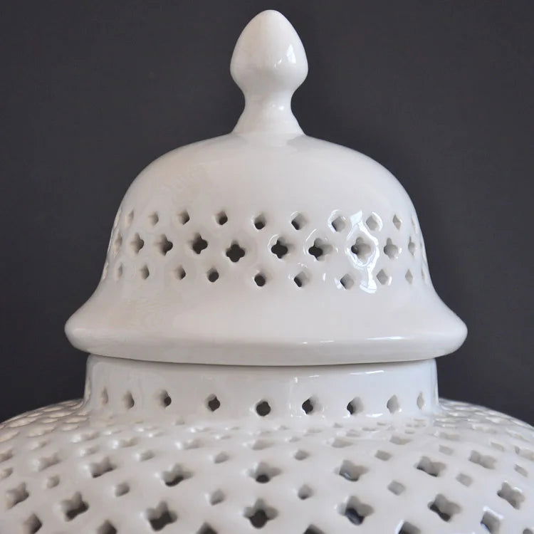 Ceramic Ginger Jar Handmade Hollow Out Retro General Jar Porcelain Storage Tank Art Decorative Tank Vase Home Decoration - Grand Goldman