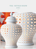 Ceramic Ginger Jar Handmade Hollow Out Retro General Jar Porcelain Storage Tank Art Decorative Tank Vase Home Decoration - Grand Goldman