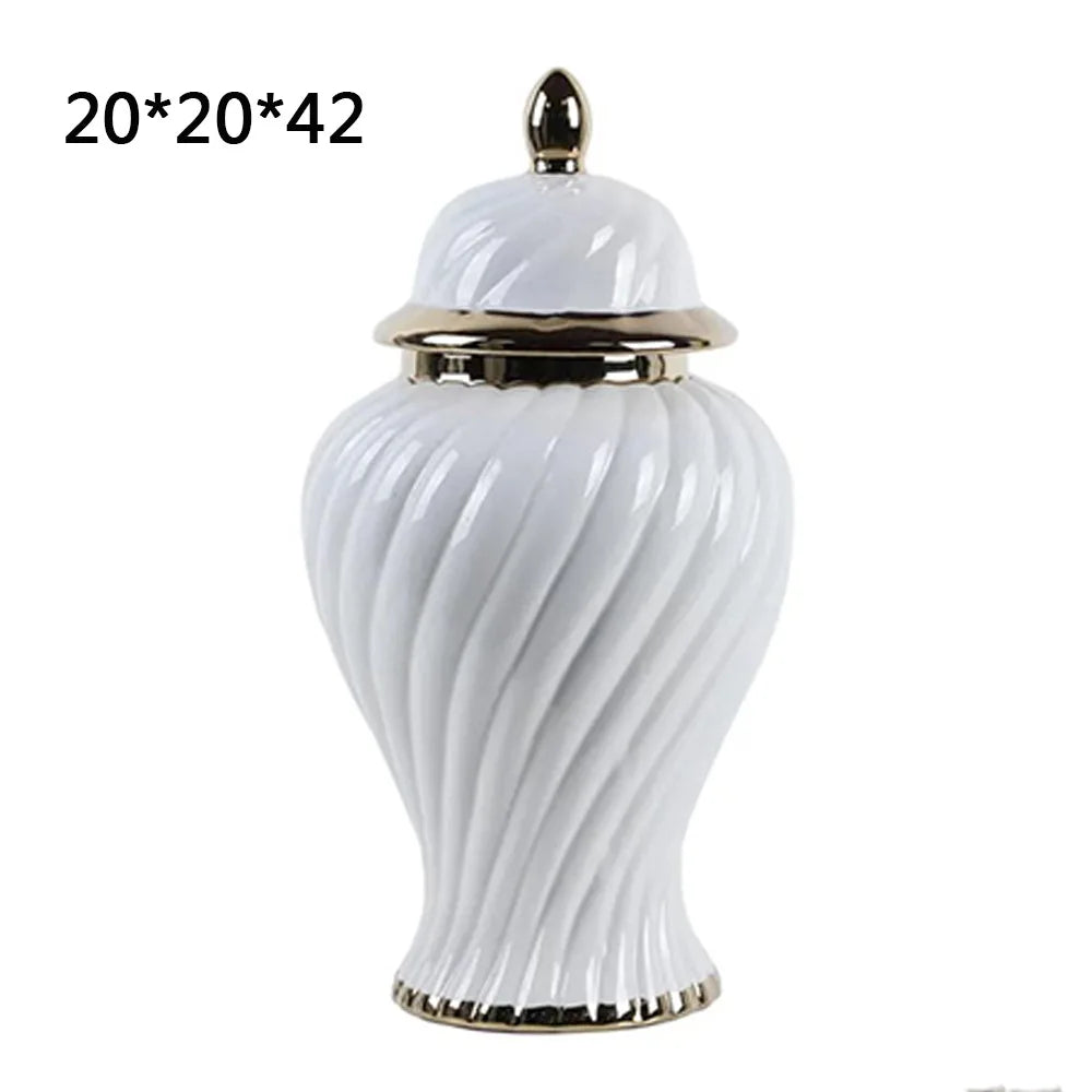 Ceramic Ginger Jar Spiral Pattern General Can Sealed Storage Tank Flower Vase Hand-made Porcelain Vase Home Decoration - Grand Goldman