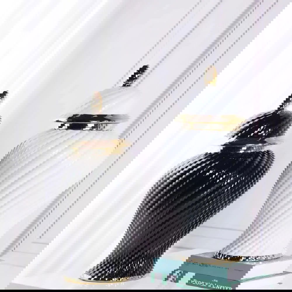 Ceramic Ginger Jar Spiral Pattern General Can Sealed Storage Tank Flower Vase Hand-made Porcelain Vase Home Decoration - Grand Goldman