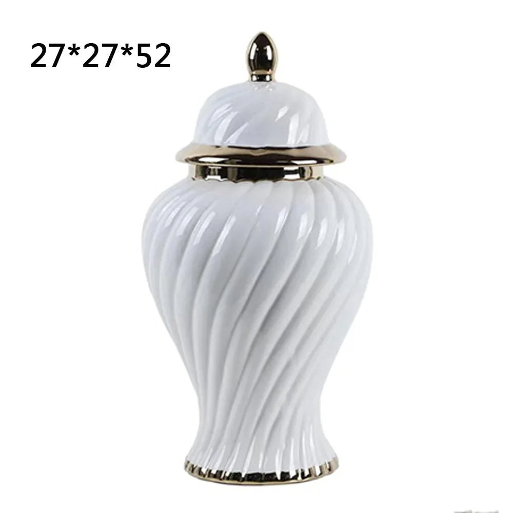 Ceramic Ginger Jar Spiral Pattern General Can Sealed Storage Tank Flower Vase Hand-made Porcelain Vase Home Decoration - Grand Goldman