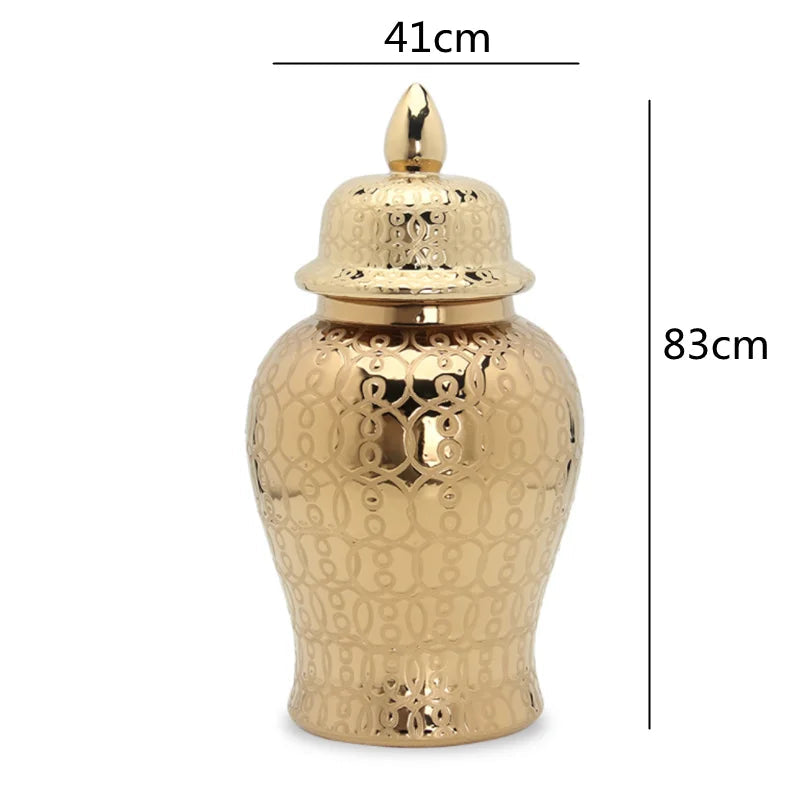 Ceramic Gold Handmade General Jar Ceramic candy storage jar Art Decorative Tank Totem Pattern flower vase Home Decoration - Grand Goldman