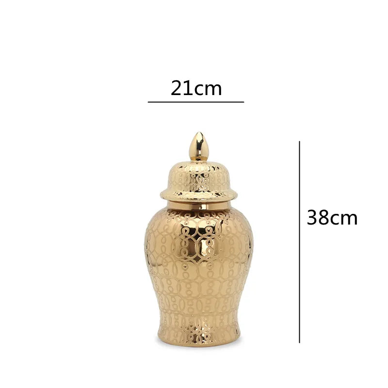 Ceramic Gold Handmade General Jar Ceramic candy storage jar Art Decorative Tank Totem Pattern flower vase Home Decoration - Grand Goldman