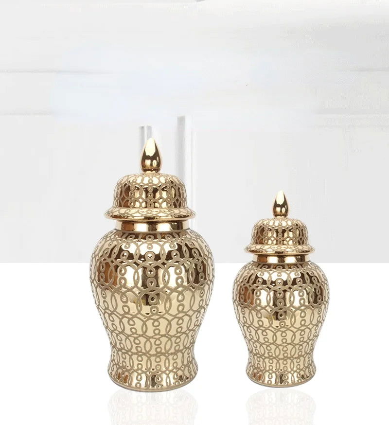 Ceramic Gold Handmade General Jar Ceramic candy storage jar Art Decorative Tank Totem Pattern flower vase Home Decoration - Grand Goldman