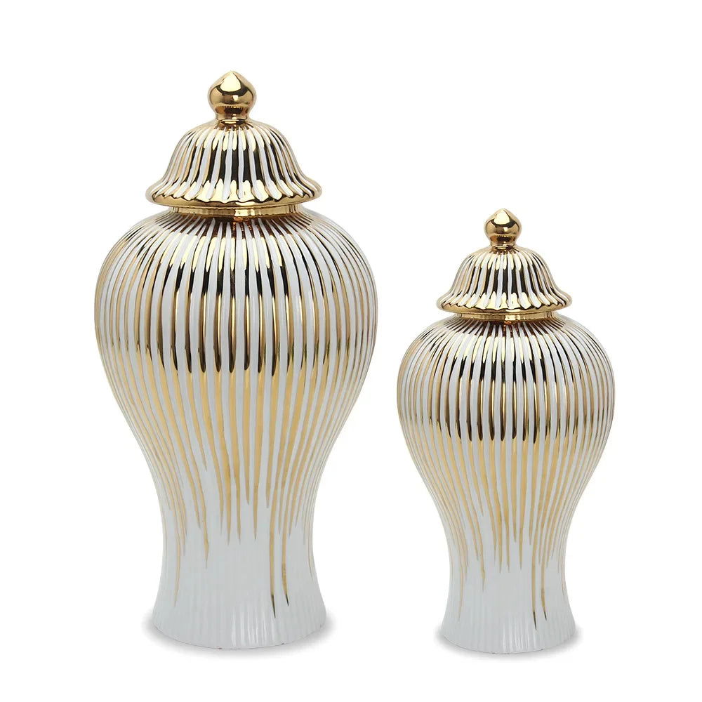 Ceramic Golden General Jar Ginger Jar Candy Storage Jar with Lid Vase Porcelain Crafts Art Decorative Tank Home Decoration - Grand Goldman