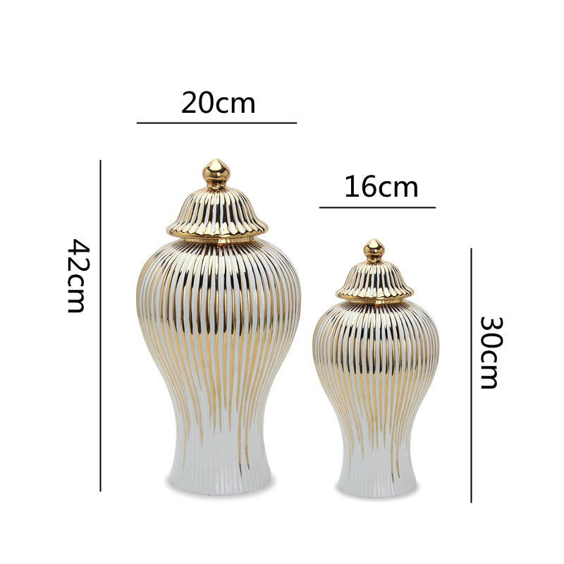Ceramic Golden General Jar Ginger Jar Candy Storage Jar with Lid Vase Porcelain Crafts Art Decorative Tank Home Decoration - Grand Goldman