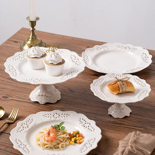 Ceramic Household Tray Cake Plate Tableware Dessert Western Plate Embossed Porcelain Plate - Grand Goldman