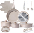 Ceramic Nonstick Pots and Pans Set 19 Piece with Detachable Handle, Induction Dishwasher Oven Safe Cookware Set, RV Kicthen Set Removable Handle, Mocca Taupe - Grand Goldman