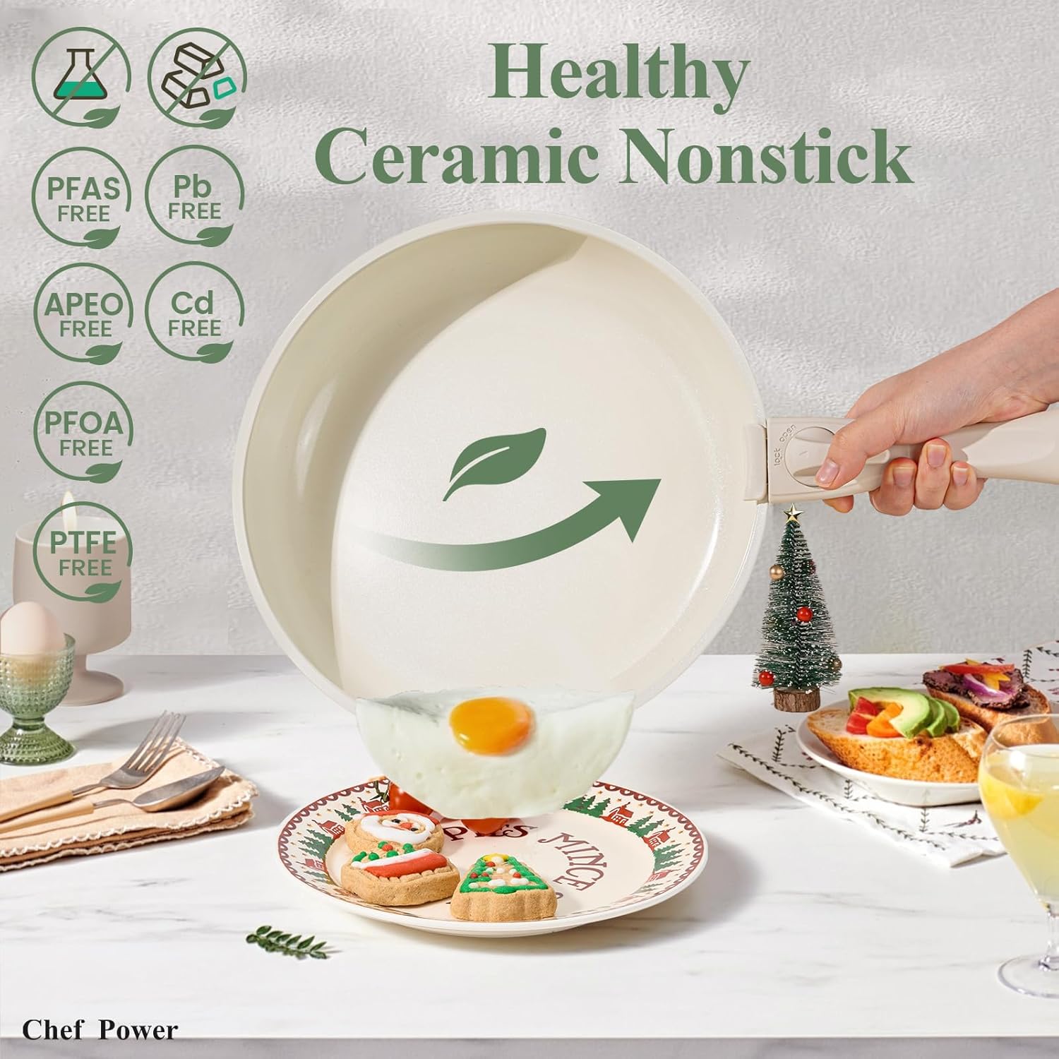 Ceramic Nonstick Pots and Pans Set 19 Piece with Detachable Handle, Induction Dishwasher Oven Safe Cookware Set, RV Kicthen Set Removable Handle, Mocca Taupe - Grand Goldman