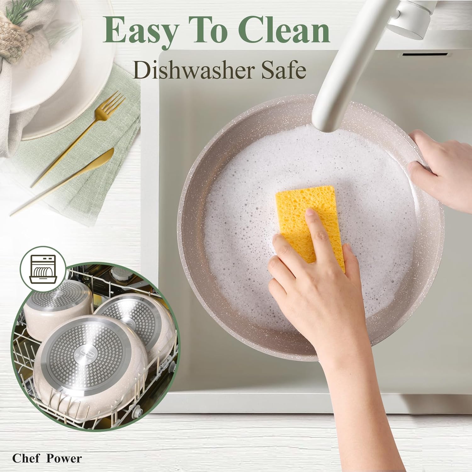 Ceramic Nonstick Pots and Pans Set 19 Piece with Detachable Handle, Induction Dishwasher Oven Safe Cookware Set, RV Kicthen Set Removable Handle, Mocca Taupe - Grand Goldman