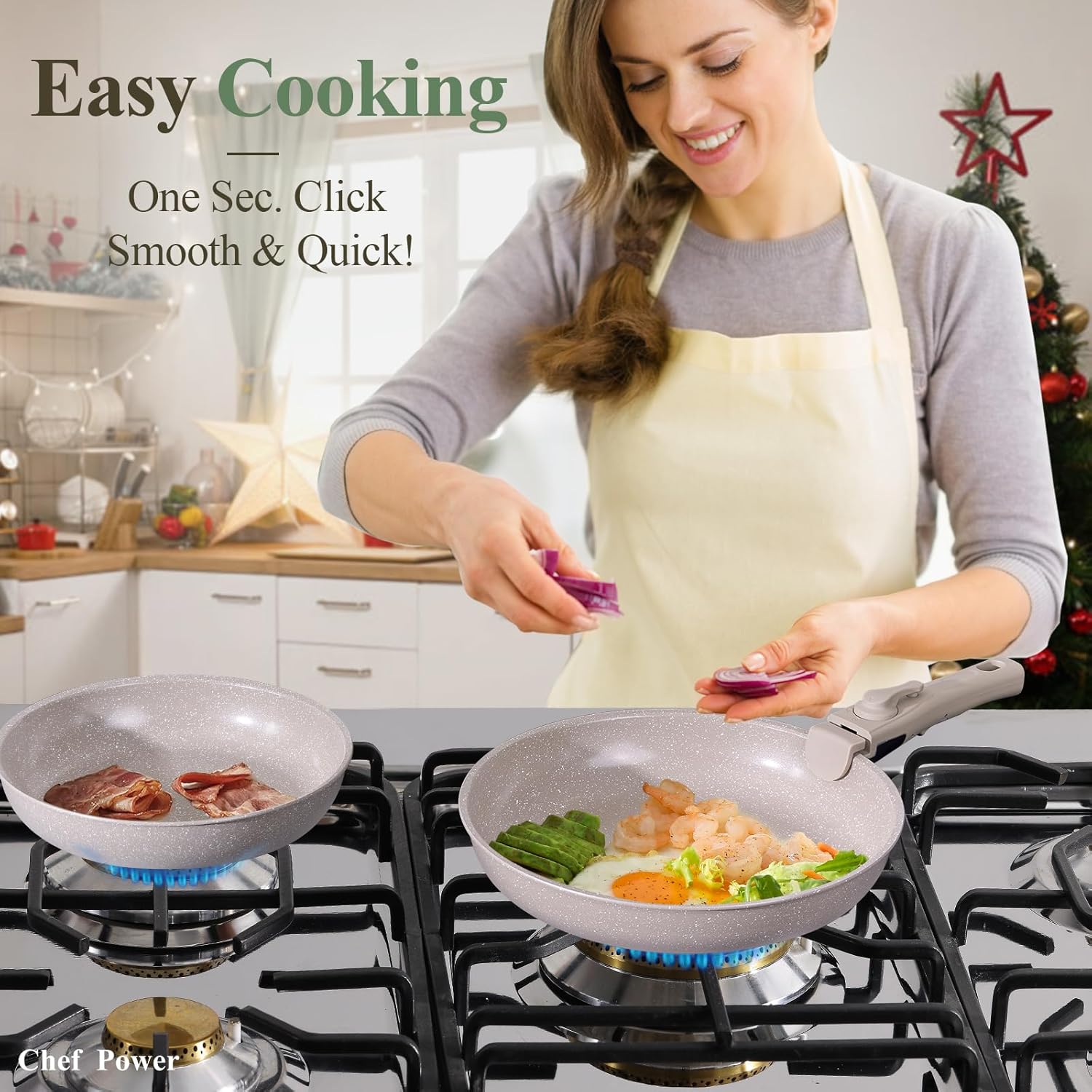 Ceramic Nonstick Pots and Pans Set 19 Piece with Detachable Handle, Induction Dishwasher Oven Safe Cookware Set, RV Kicthen Set Removable Handle, Mocca Taupe - Grand Goldman