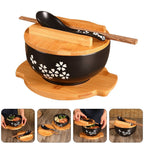 Ceramic Noodle Rice Bowl with Cover Japanese Style Soup Bowl Dinnerware - Grand Goldman