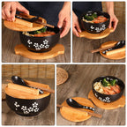 Ceramic Noodle Rice Bowl with Cover Japanese Style Soup Bowl Dinnerware - Grand Goldman