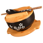 Ceramic Noodle Rice Bowl with Cover Japanese Style Soup Bowl Dinnerware - Grand Goldman