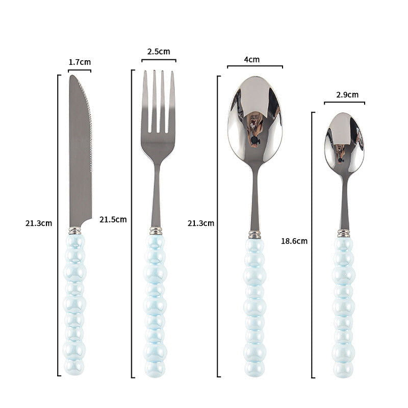 Ceramic Pearl Handle Knife Fork And Spoon Household Eating Soup Spoon Western Foodsteak Knife And Fork - Grand Goldman