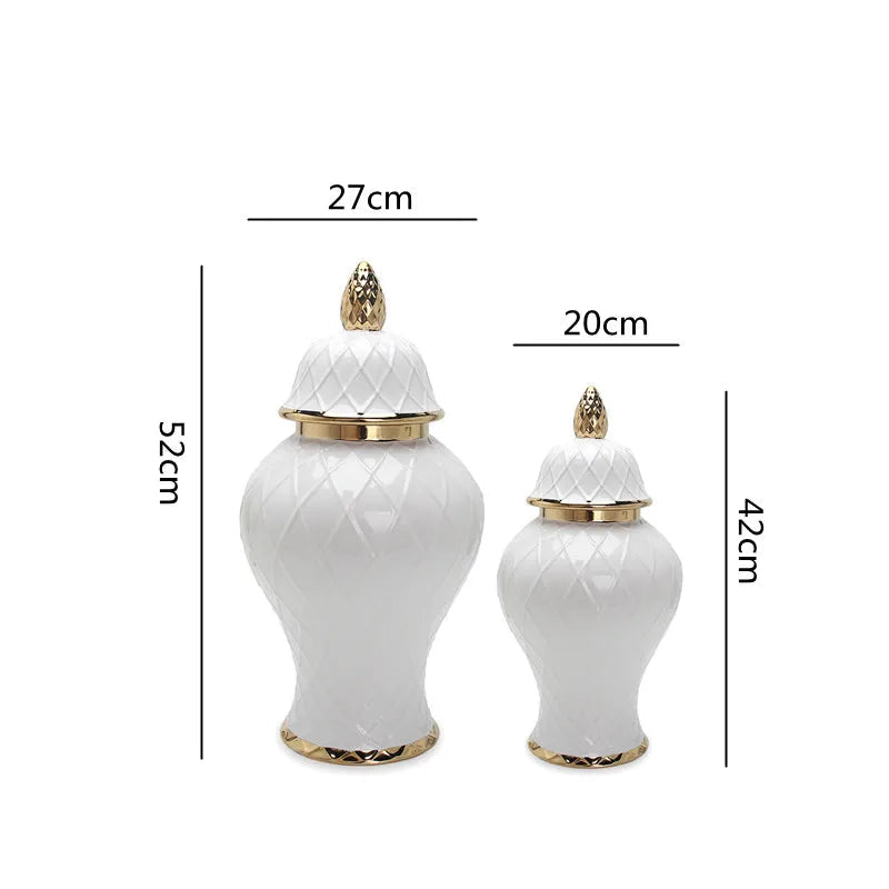 Ceramic Phnom Penh General Jar Rhombus Pattern Ginger Jar Storage Tank Vase with Lid Porcelain Handicraft Ornaments Decoration - Grand Goldman