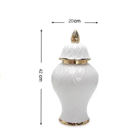 Ceramic Phnom Penh General Jar Rhombus Pattern Ginger Jar Storage Tank Vase with Lid Porcelain Handicraft Ornaments Decoration - Grand Goldman