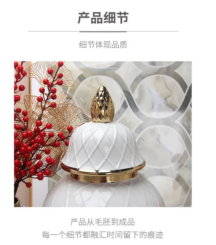 Ceramic Phnom Penh General Jar Rhombus Pattern Ginger Jar Storage Tank Vase with Lid Porcelain Handicraft Ornaments Decoration - Grand Goldman