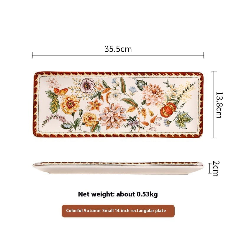 Ceramic Plate Retro Western Foodsteak Large Plate Dish Household Rectangular Plate - Grand Goldman