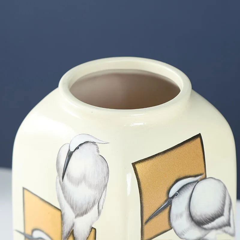 Ceramic Pot Square Ginger Jar Flower Vase Hand-painted Flower and Bird Patterns Storage Tank Home Decoration Accessories - Grand Goldman