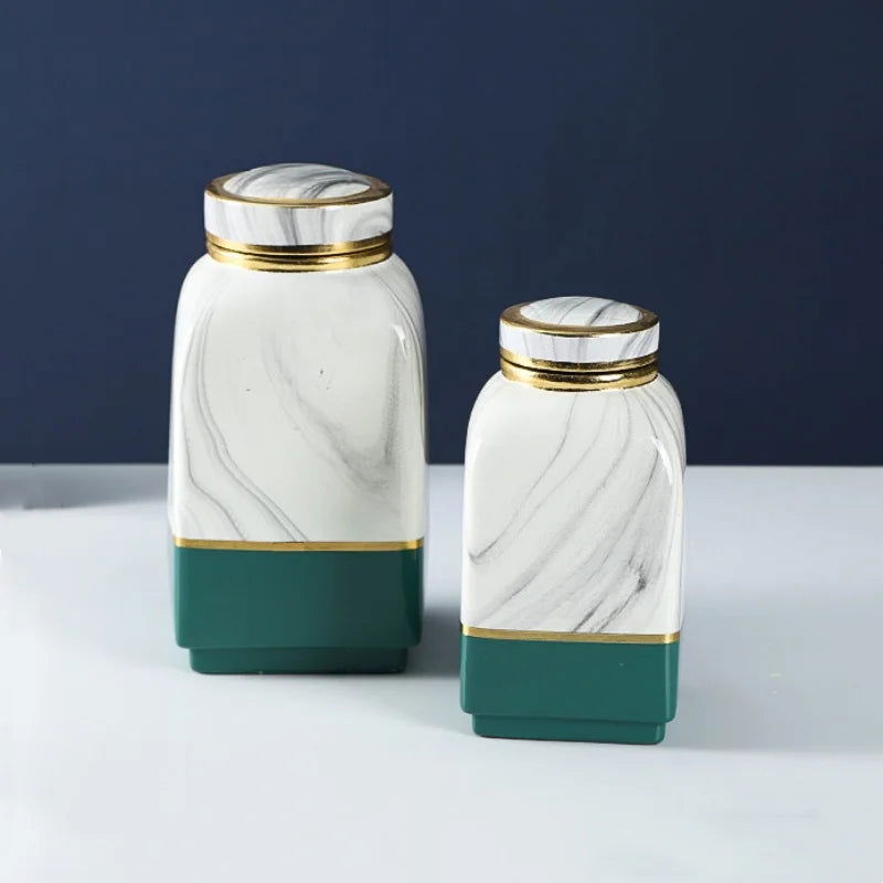 Ceramic Pot Square Ginger Jar Flower Vase Hand-painted Flower and Bird Patterns Storage Tank Home Decoration Accessories - Grand Goldman