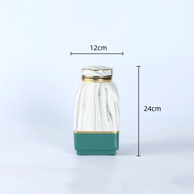 Ceramic Pot Square Ginger Jar Flower Vase Hand-painted Flower and Bird Patterns Storage Tank Home Decoration Accessories - Grand Goldman