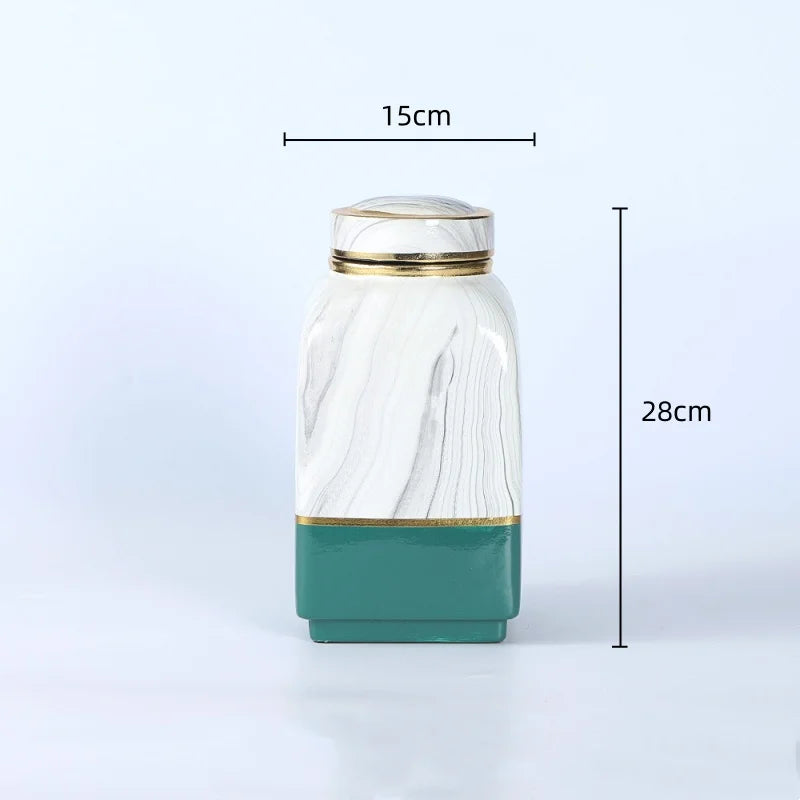 Ceramic Pot Square Ginger Jar Flower Vase Hand-painted Flower and Bird Patterns Storage Tank Home Decoration Accessories - Grand Goldman