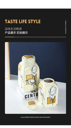 Ceramic Pot Square Ginger Jar Flower Vase Hand-painted Flower and Bird Patterns Storage Tank Home Decoration Accessories - Grand Goldman